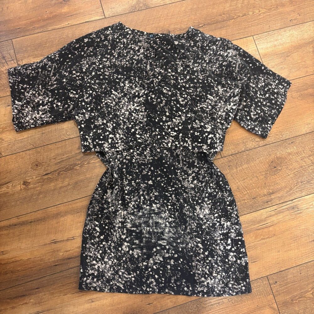No. 6 Store Black/White Spray 100% Silk Mini Dress Women's Size 1 / USA Luxury - Picture 4 of 8